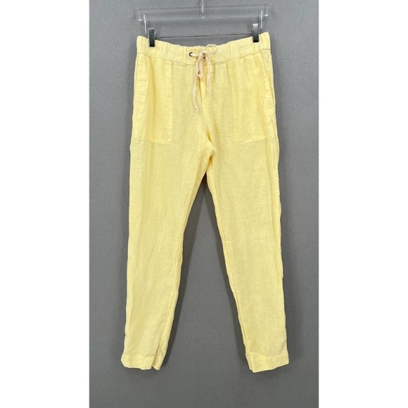 ENZA COSTA French Linen Easy Pant Medium 2 Yellow Pull On Jogger Drawstring NEW - Picture 2 of 3